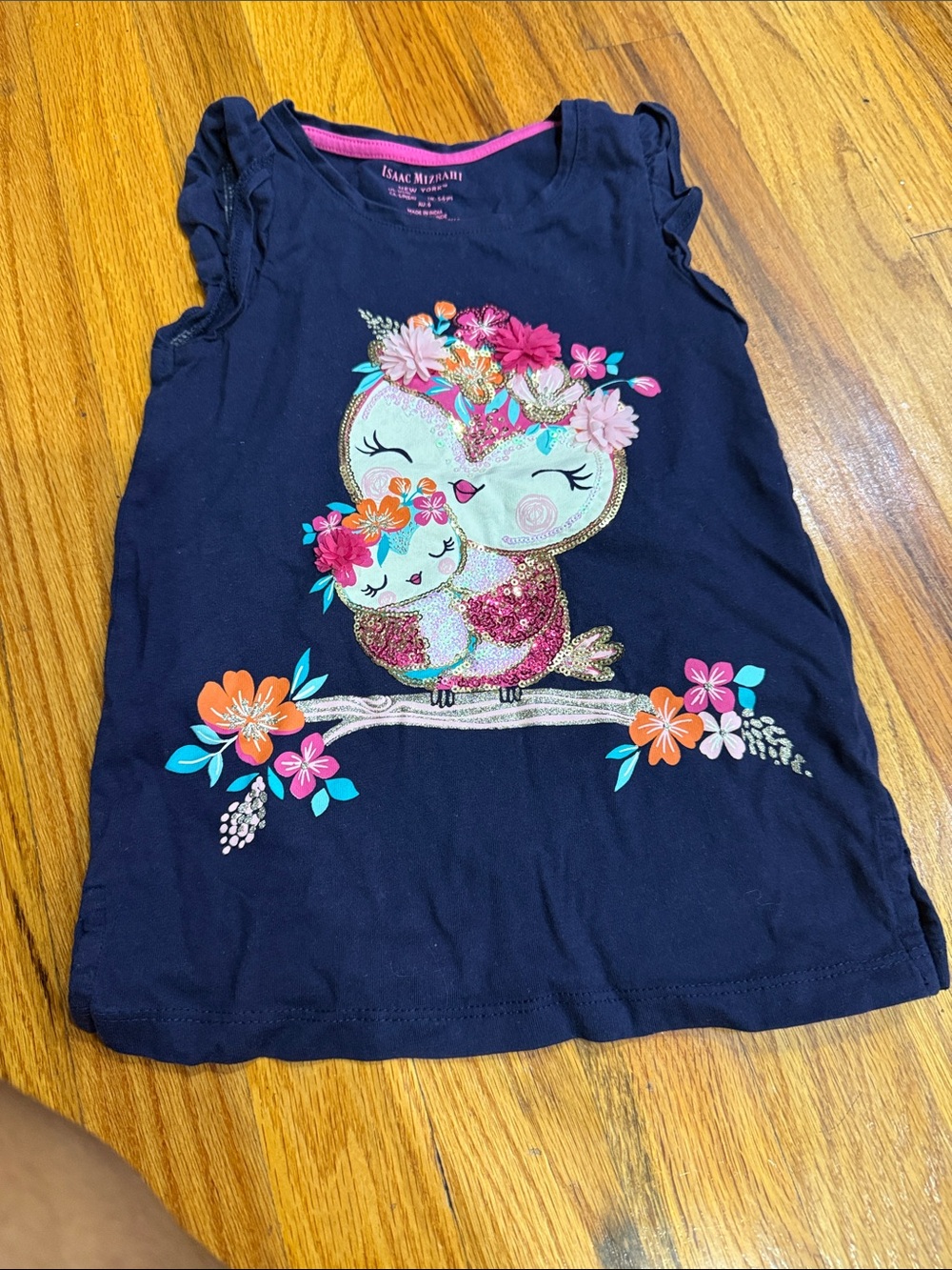 Isaac Mizrahi Navy Tank Top with Floral Owl Graphic